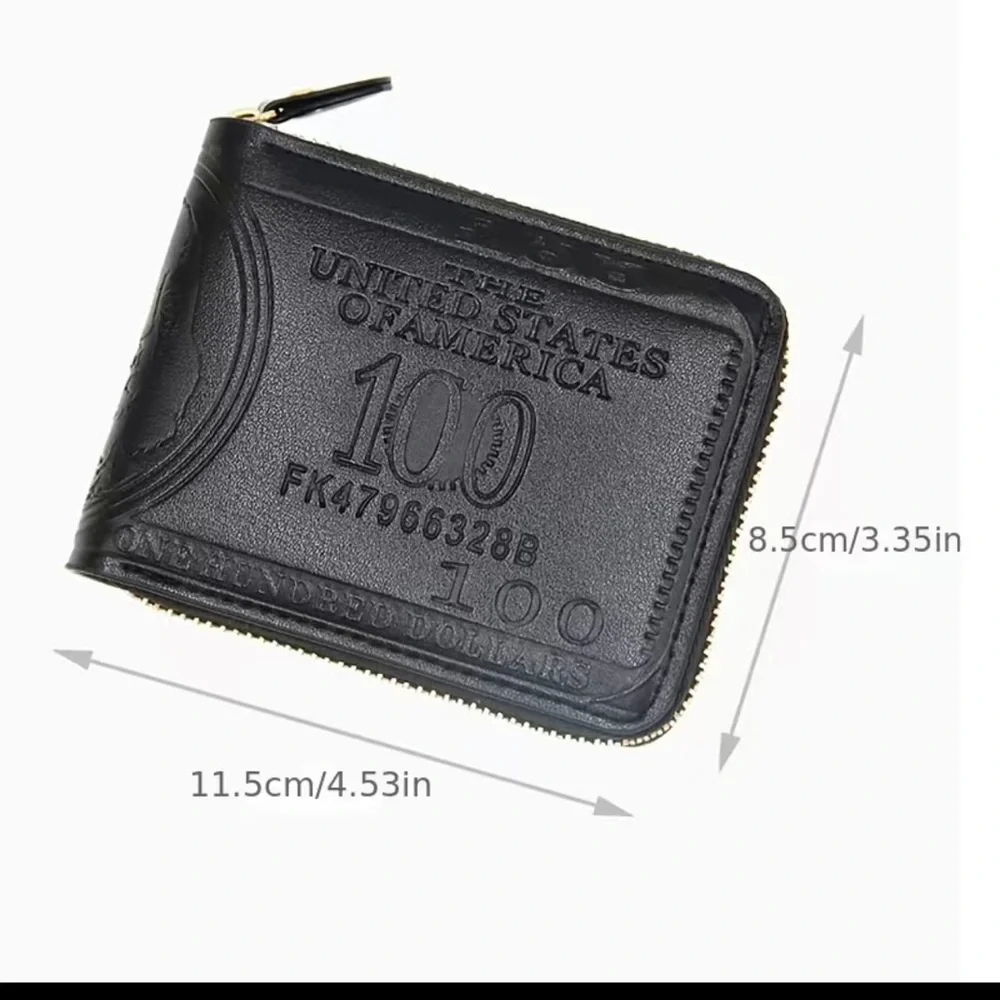 Vintage Leather Men's Wallet with Dollar Bill Design - Credit Card and…